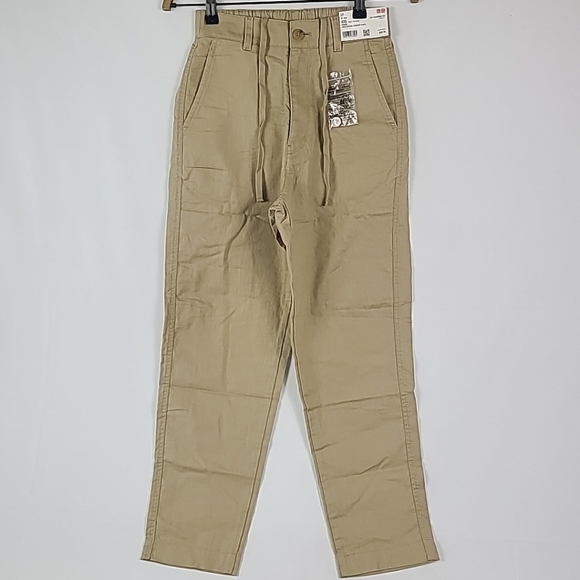NWT Uniqlo Women's Linen Cotton Tapered Pants High Rise Beige Sz XXS - Picture 1 of 6